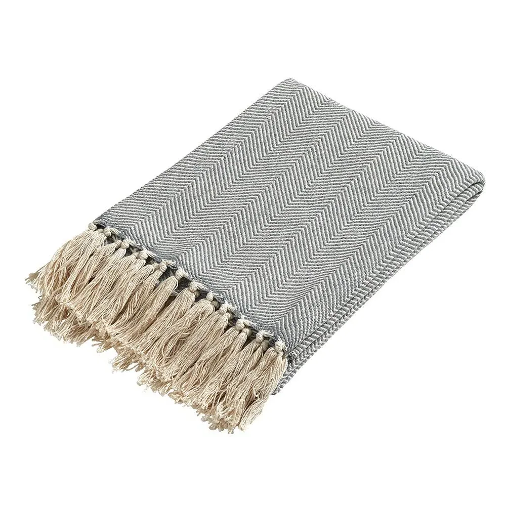 Herringbone Woven Throw - Pale Blue