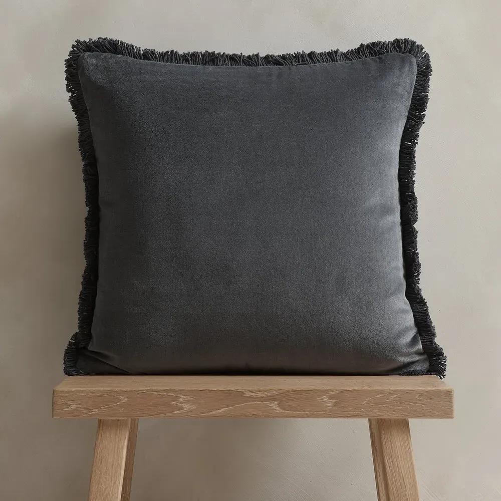 Kemble Cotton Velvet Fringed Cushion - Nocturne