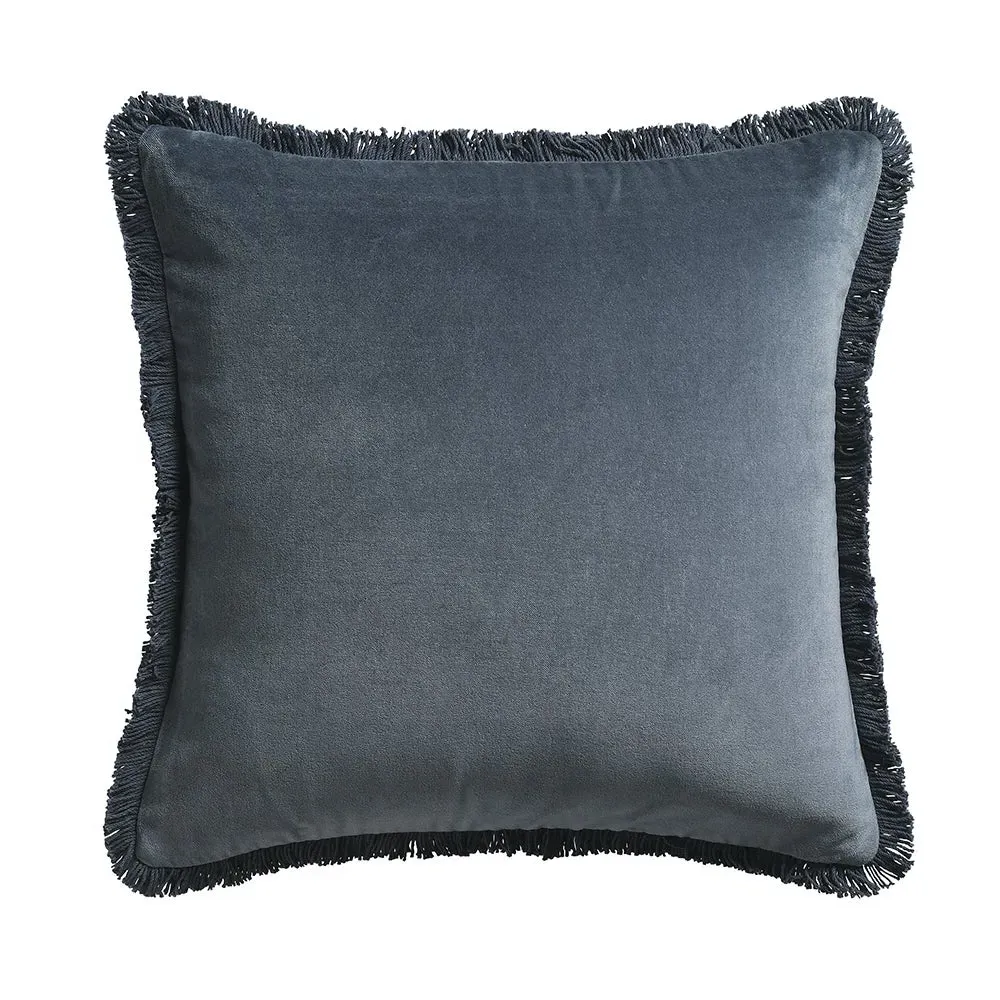 Kemble Cotton Velvet Fringed Cushion - Nocturne