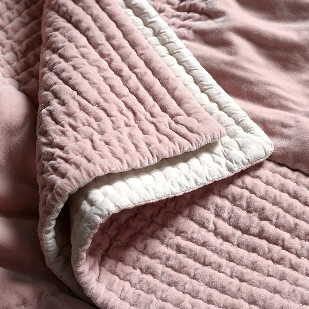 King Size Quilted Bedspread - Dusky Pink, Cotton Velvet image