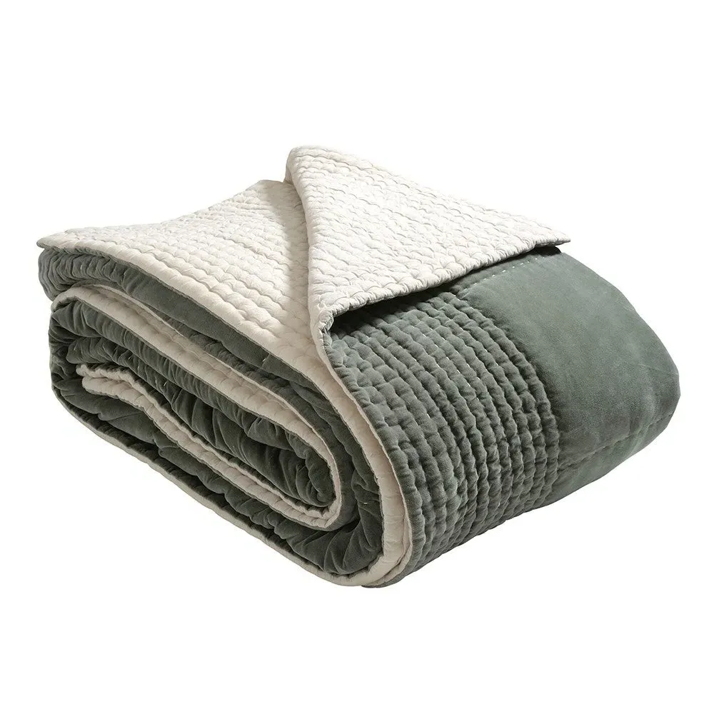 King Size Quilted Bedspread - Fern Green, Cotton Velvet