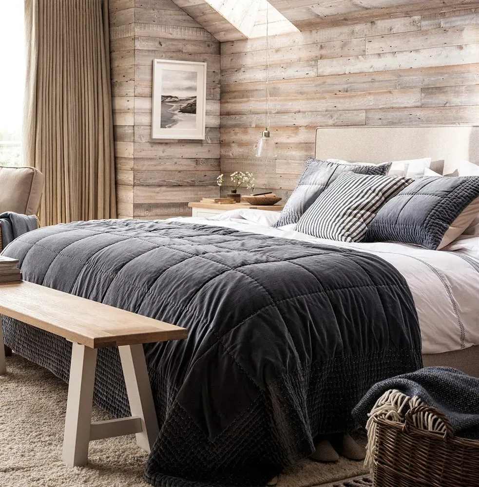 King Size Quilted Bedspread - Nocturne Blue, Cotton Velvet