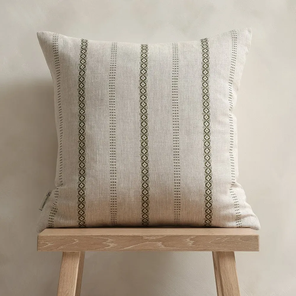 Madder Cutch and Co Square Cushion Blossom Stripe - Moss, Linen