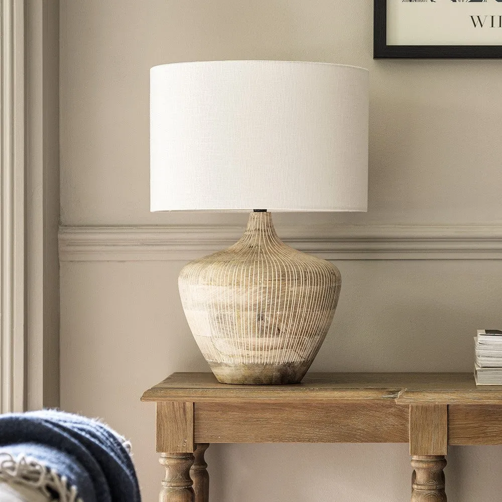 Manaia Table Lamp with Textured Wood Base - White Wash