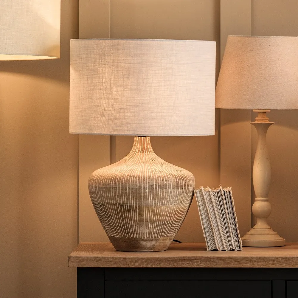 Manaia Table Lamp with Textured Wood Base - White Wash