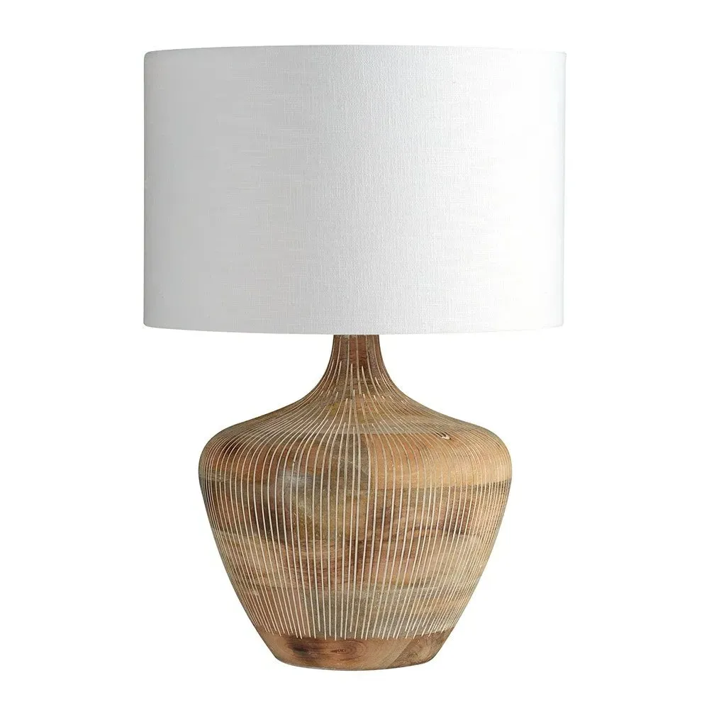 Manaia Table Lamp with Textured Wood Base - White Wash