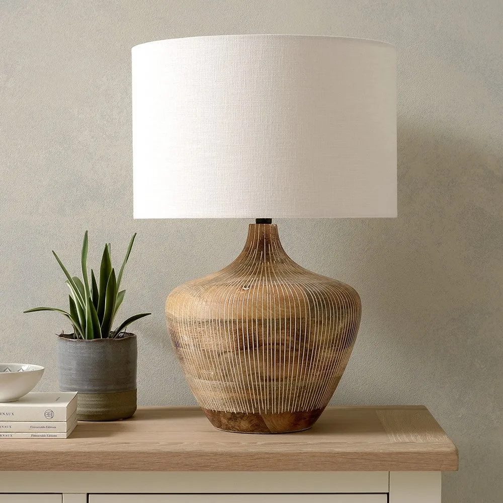 Manaia Table Lamp with Textured Wood Base - White Wash