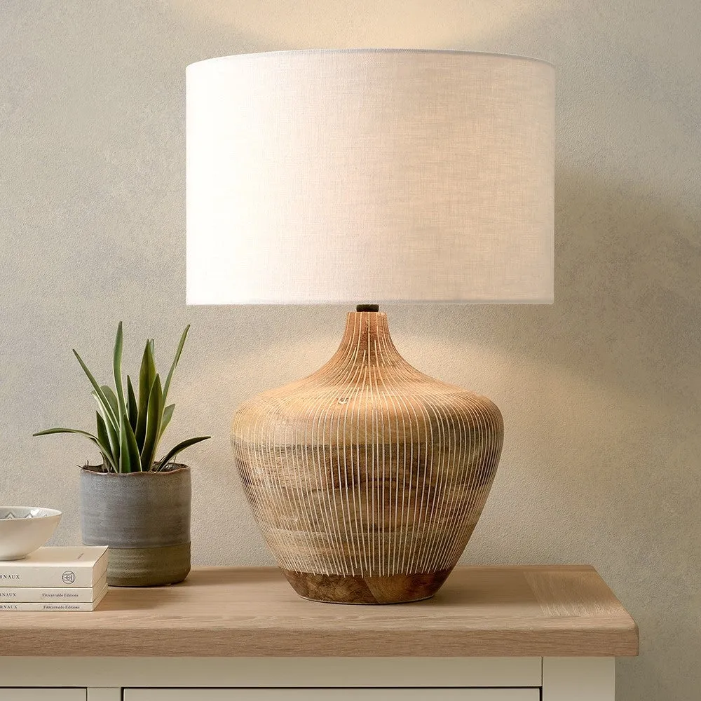 Manaia Table Lamp with Textured Wood Base - White Wash