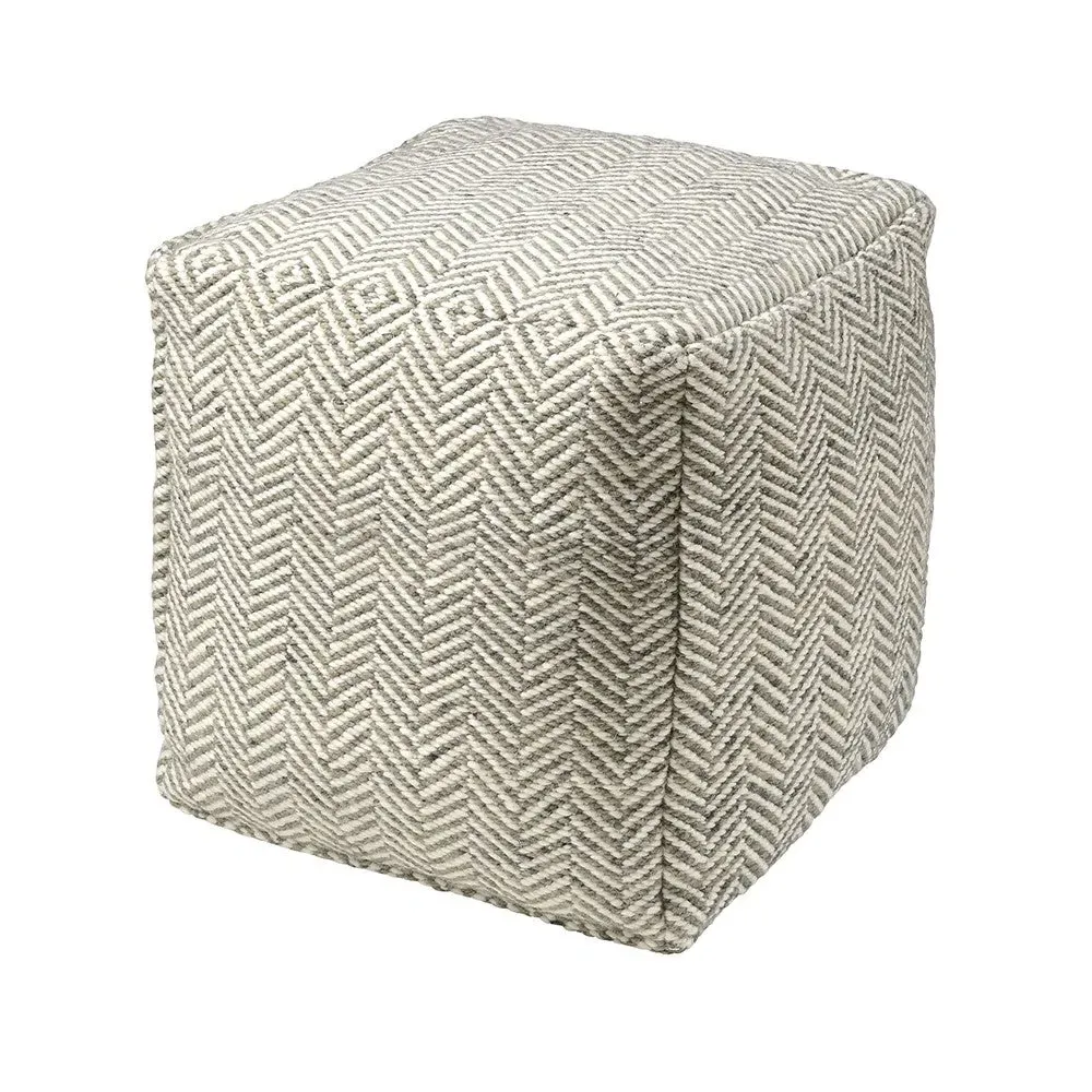 Milton Herringbone Pouffe - Moss, Wool Blend