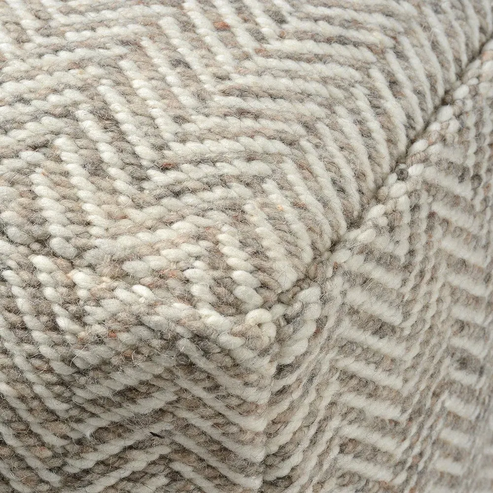 Milton Herringbone Pouffe - Natural, Wool Blend