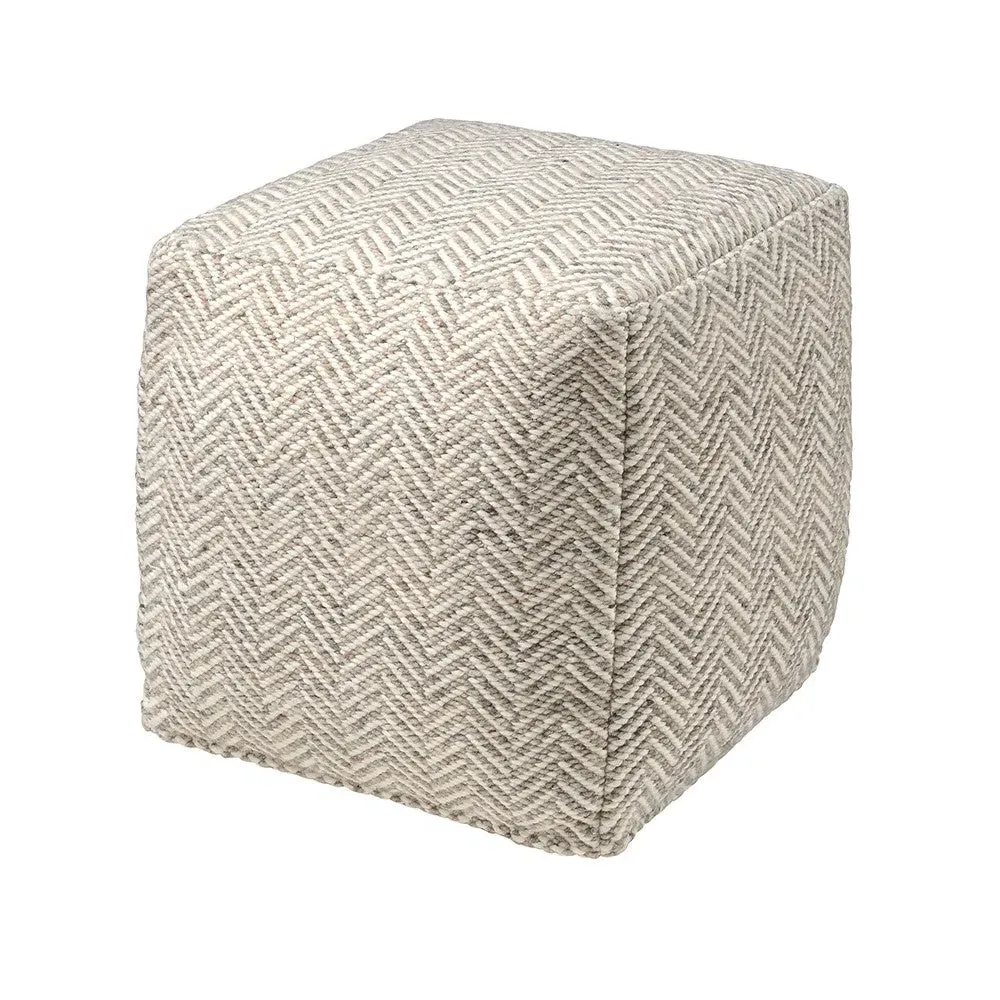 Milton Herringbone Pouffe - Natural, Wool Blend