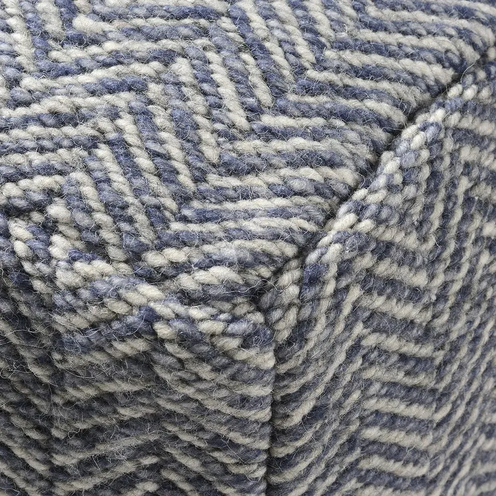 Milton Herringbone Pouffe - Navy, Wool Blend