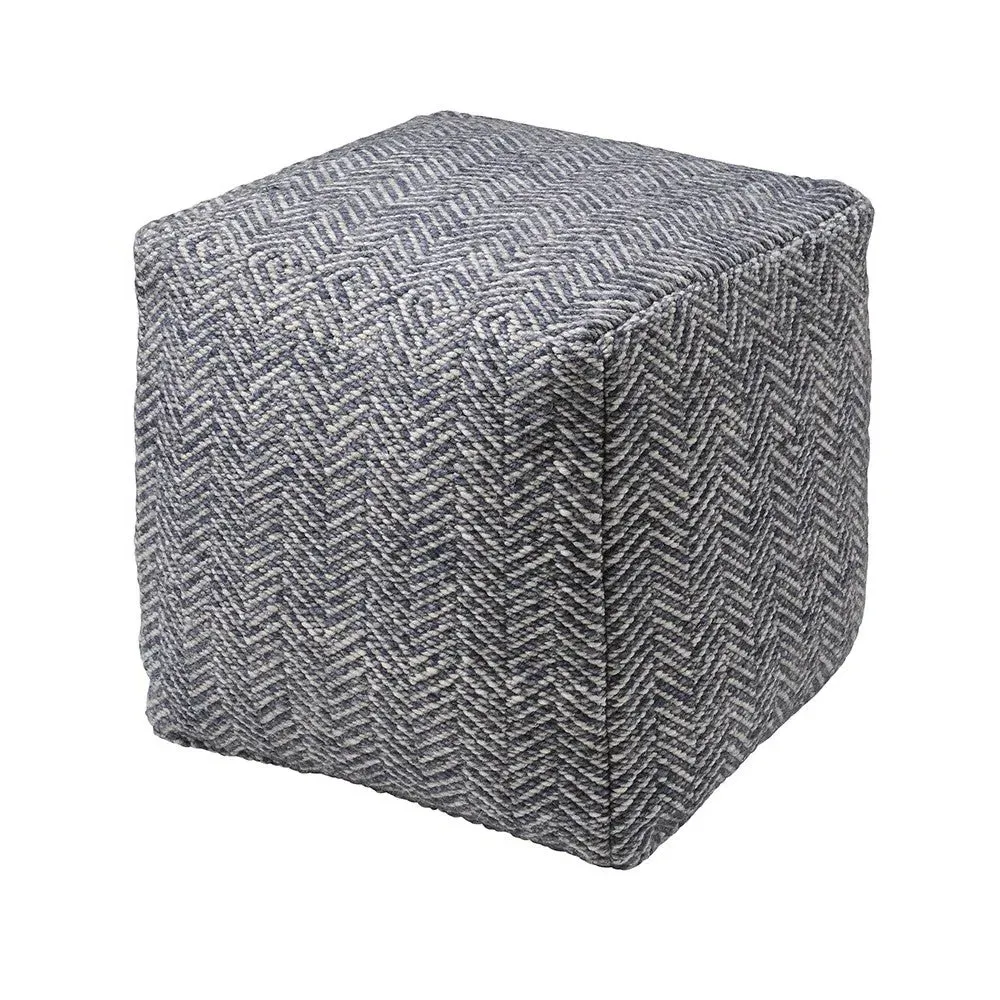 Milton Herringbone Pouffe - Navy, Wool Blend