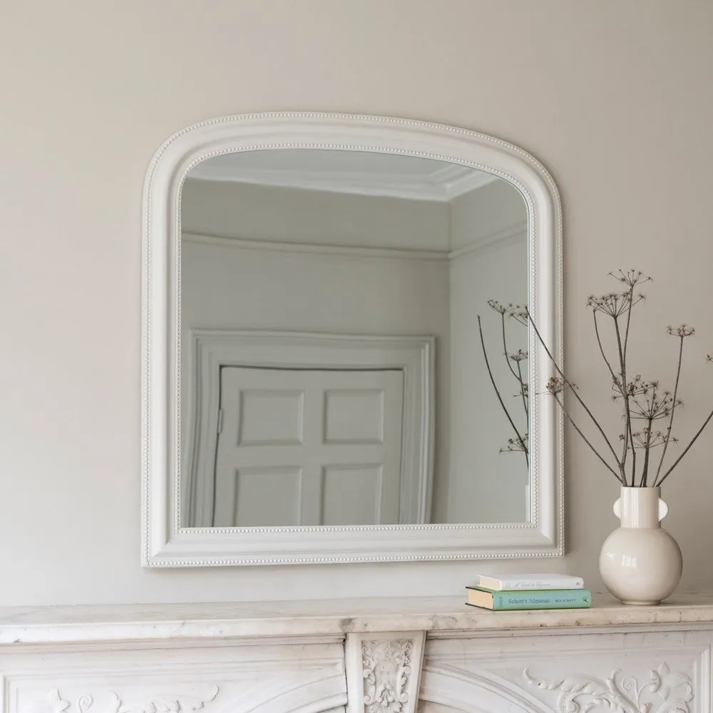 Overmantel Mirror with Beading Detail - Warm White, Wood