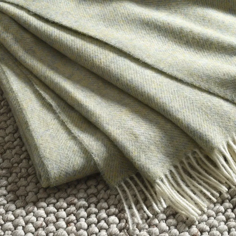 Shetland Herringbone Throw - Mottled Sage, Wool