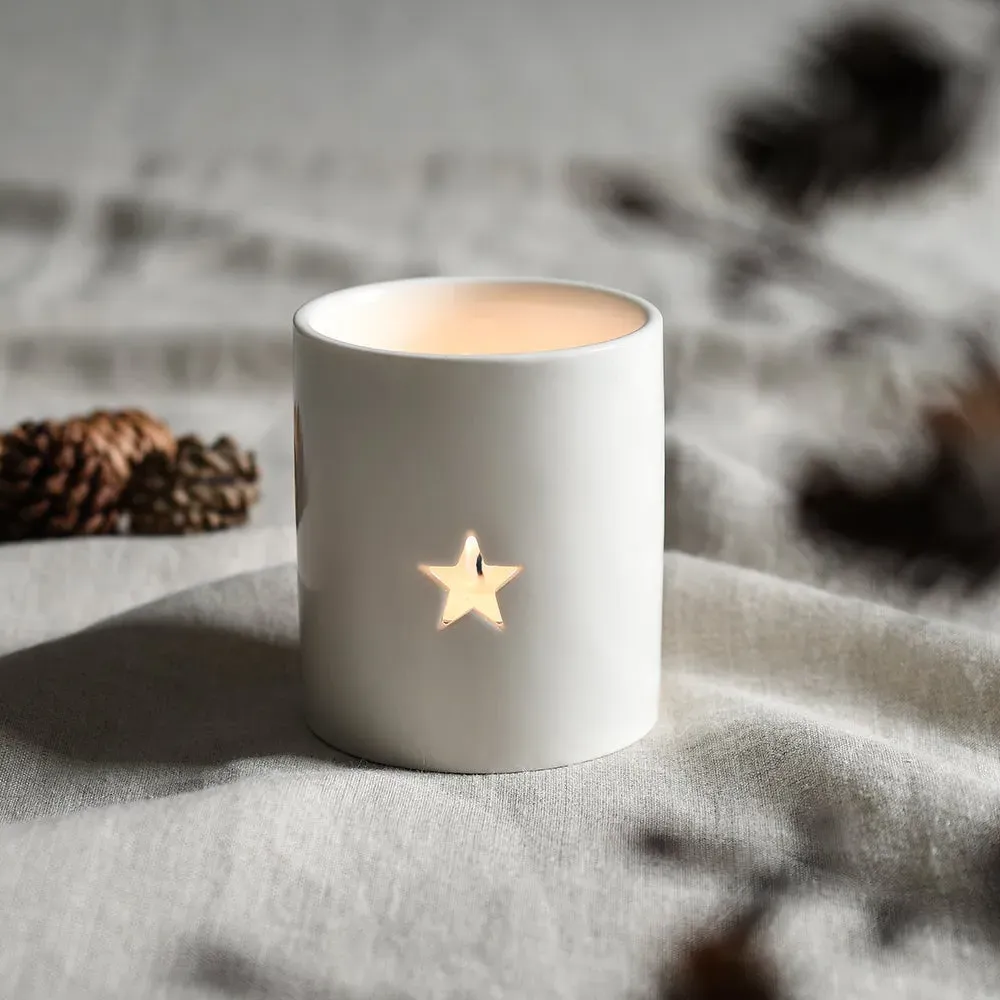 Star Large Tealight Holder - White, Ceramic