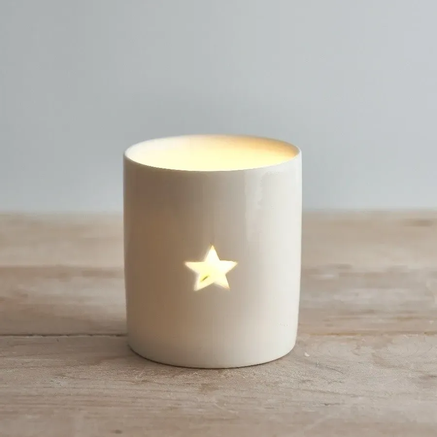 Star Large Tealight Holder - White, Ceramic