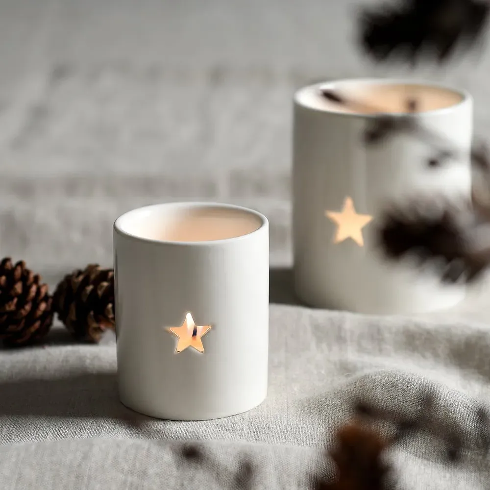 Star Small Tealight Holder - White, Ceramic