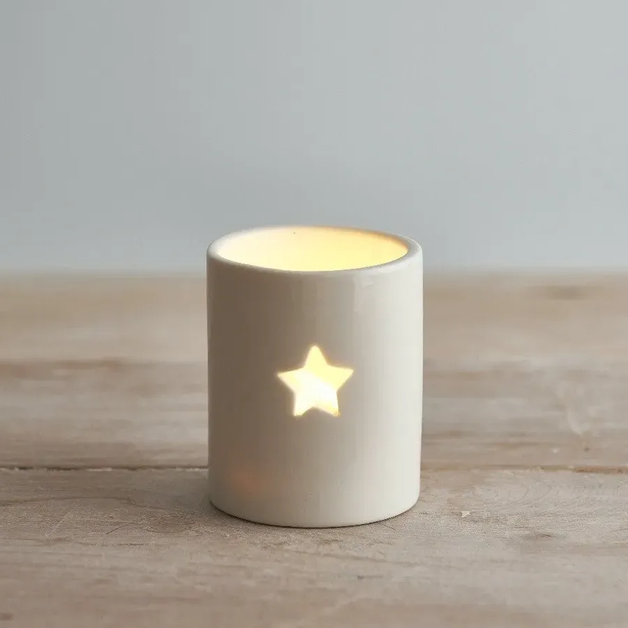 Star Small Tealight Holder - White, Ceramic image