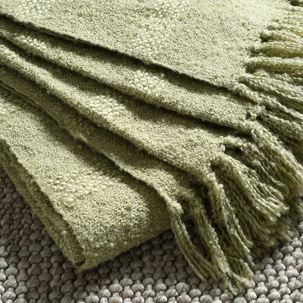 Textured Hand Woven Throw - Soft Green
