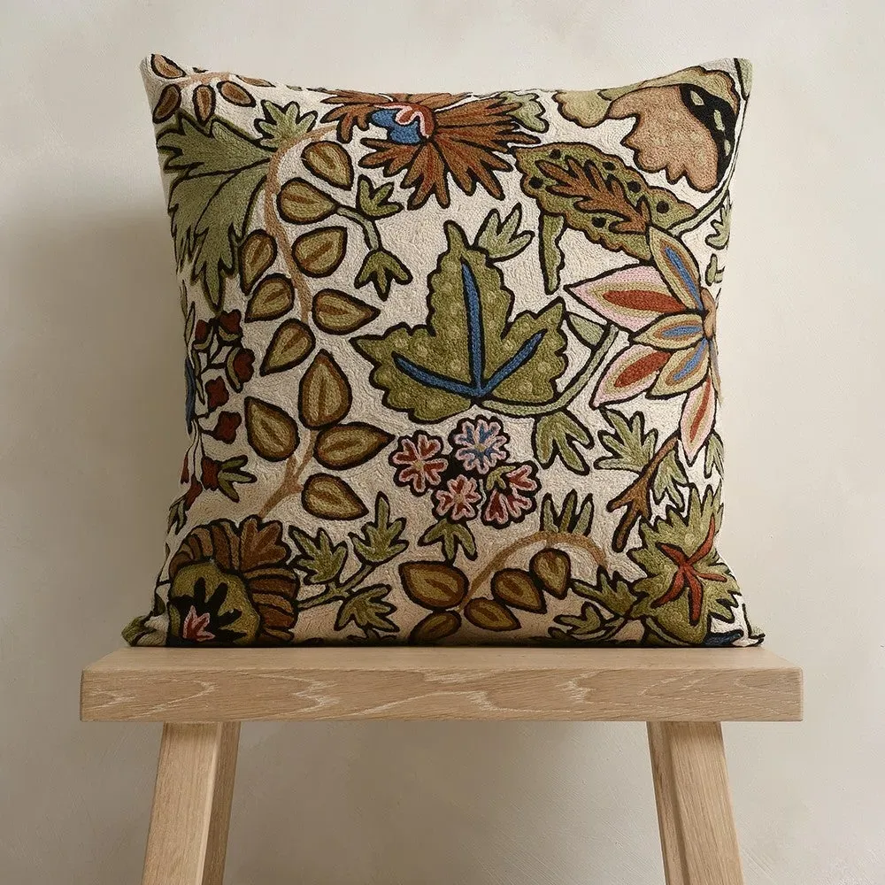 Trailing Flowers Crewel Cushion - Plum