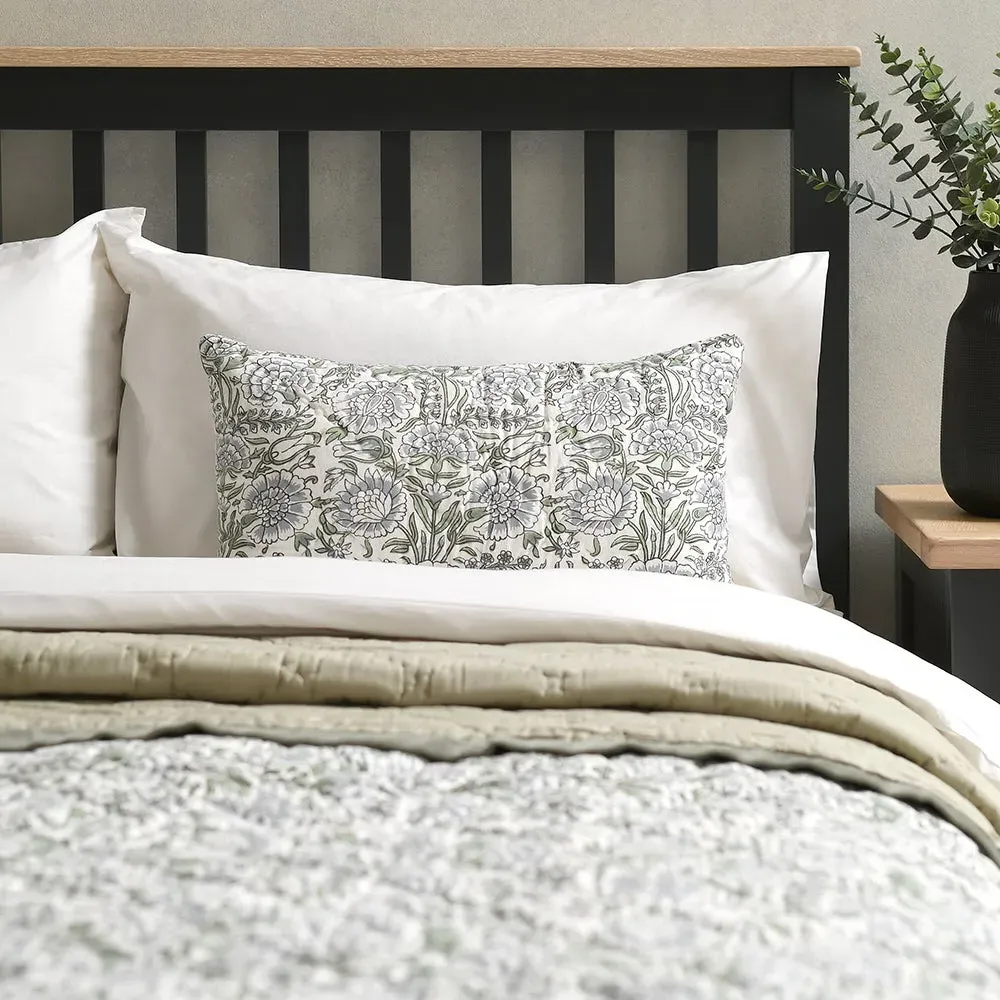 Velvet Trimmed Floral Cushion - Green image