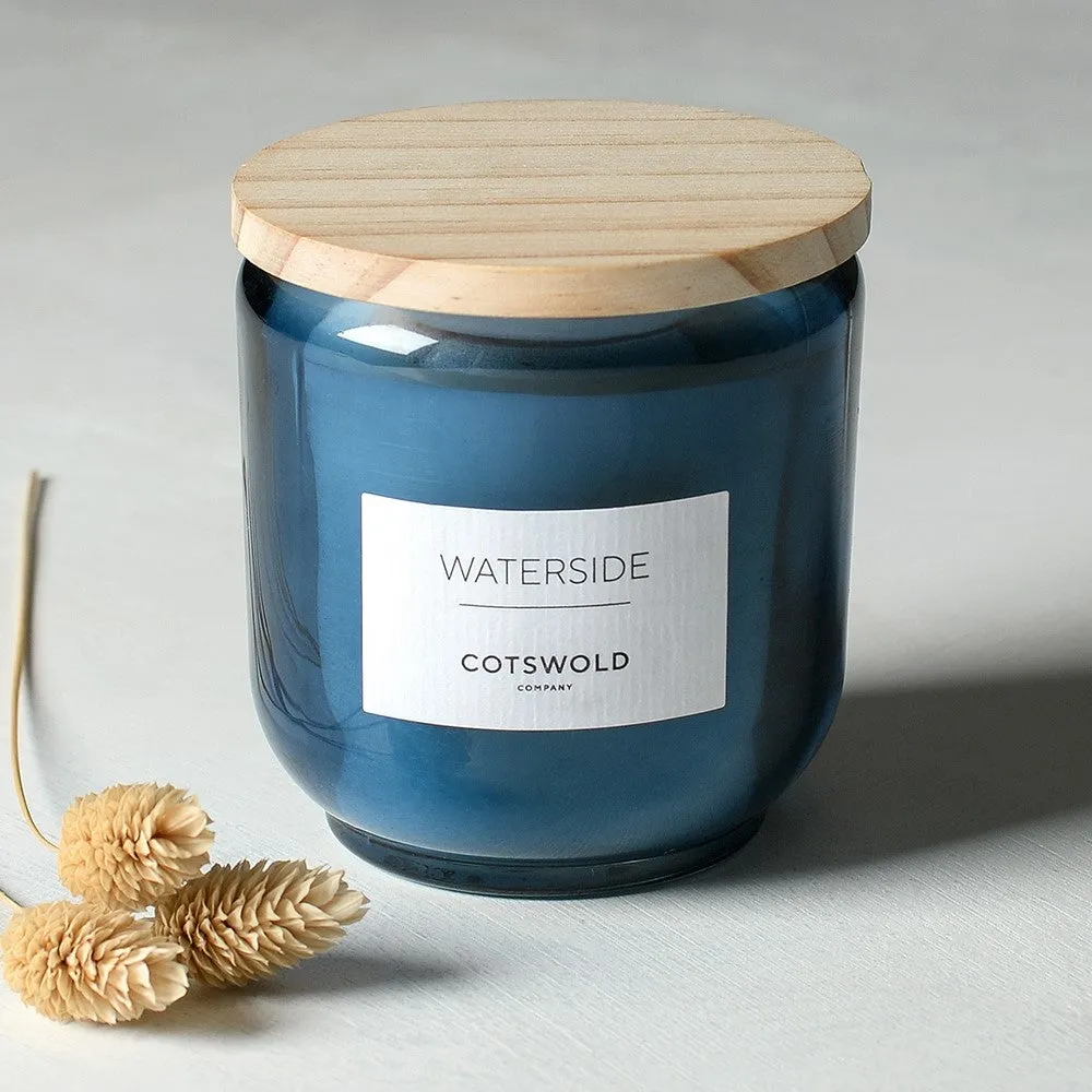 Waterside Scented Candle with Wooden Lid - Blue