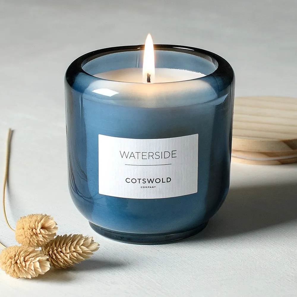Waterside Scented Candle with Wooden Lid - Blue