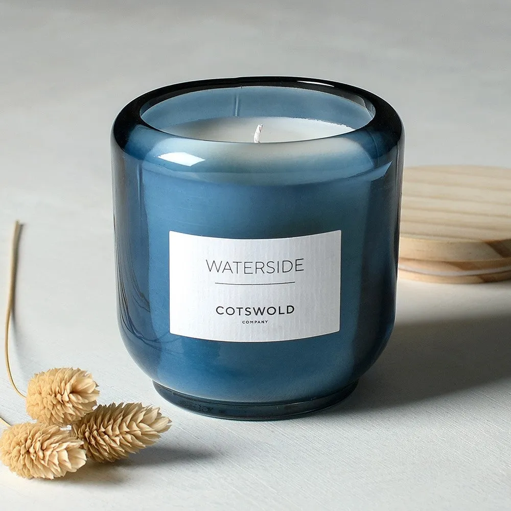 Waterside Scented Candle with Wooden Lid - Blue
