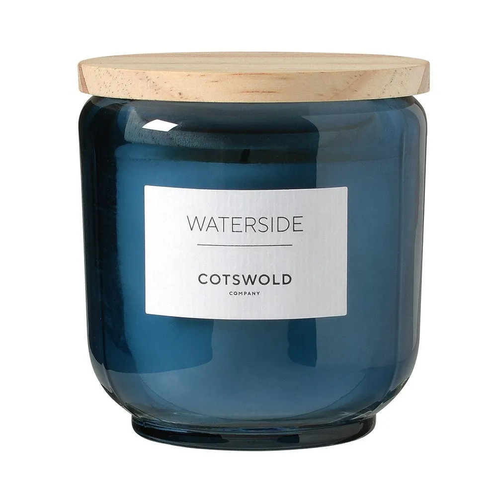 Waterside Scented Candle with Wooden Lid - Blue