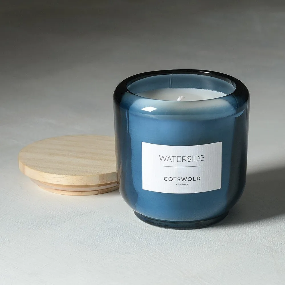 Waterside Scented Candle with Wooden Lid - Blue