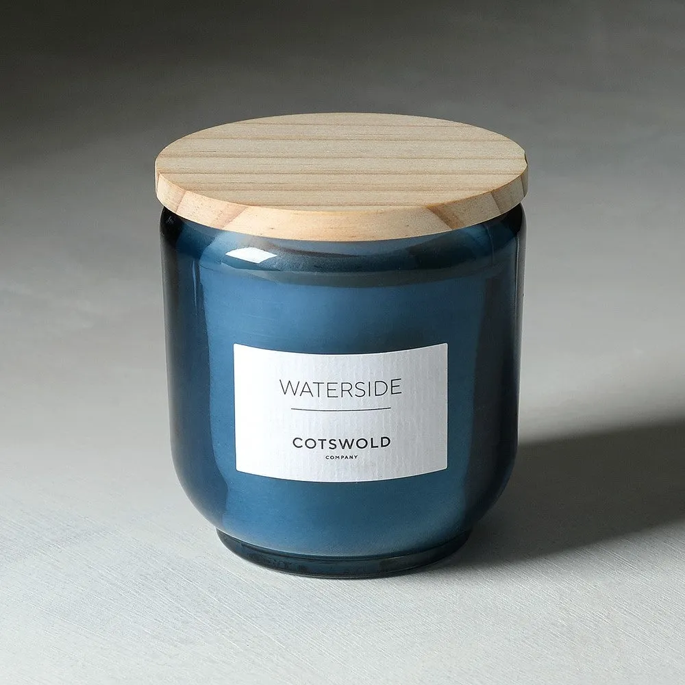 Waterside Scented Candle with Wooden Lid - Blue