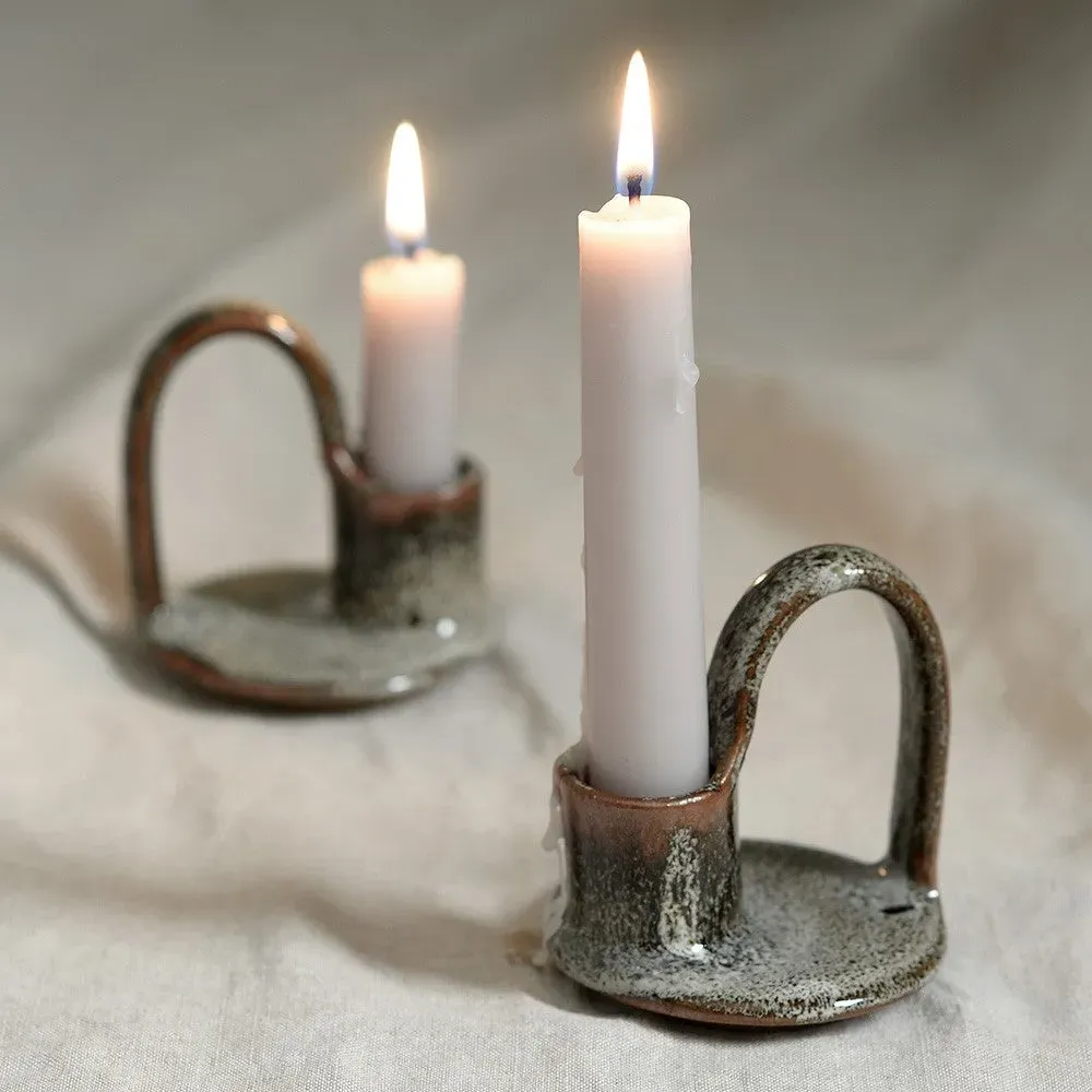 Wee Willy Winky Candle Holder with Handle - Tawny Speckle