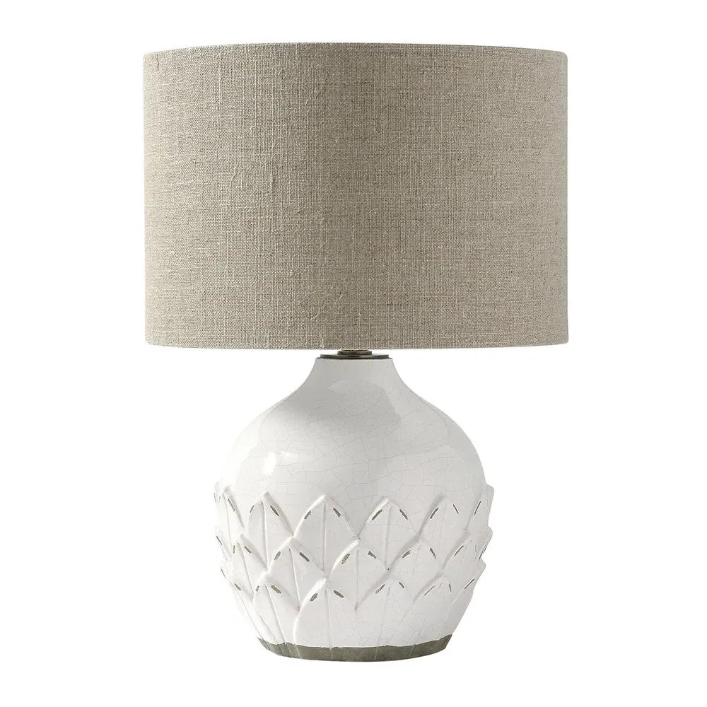 Willow Table Lamp with Leaf Detail - White