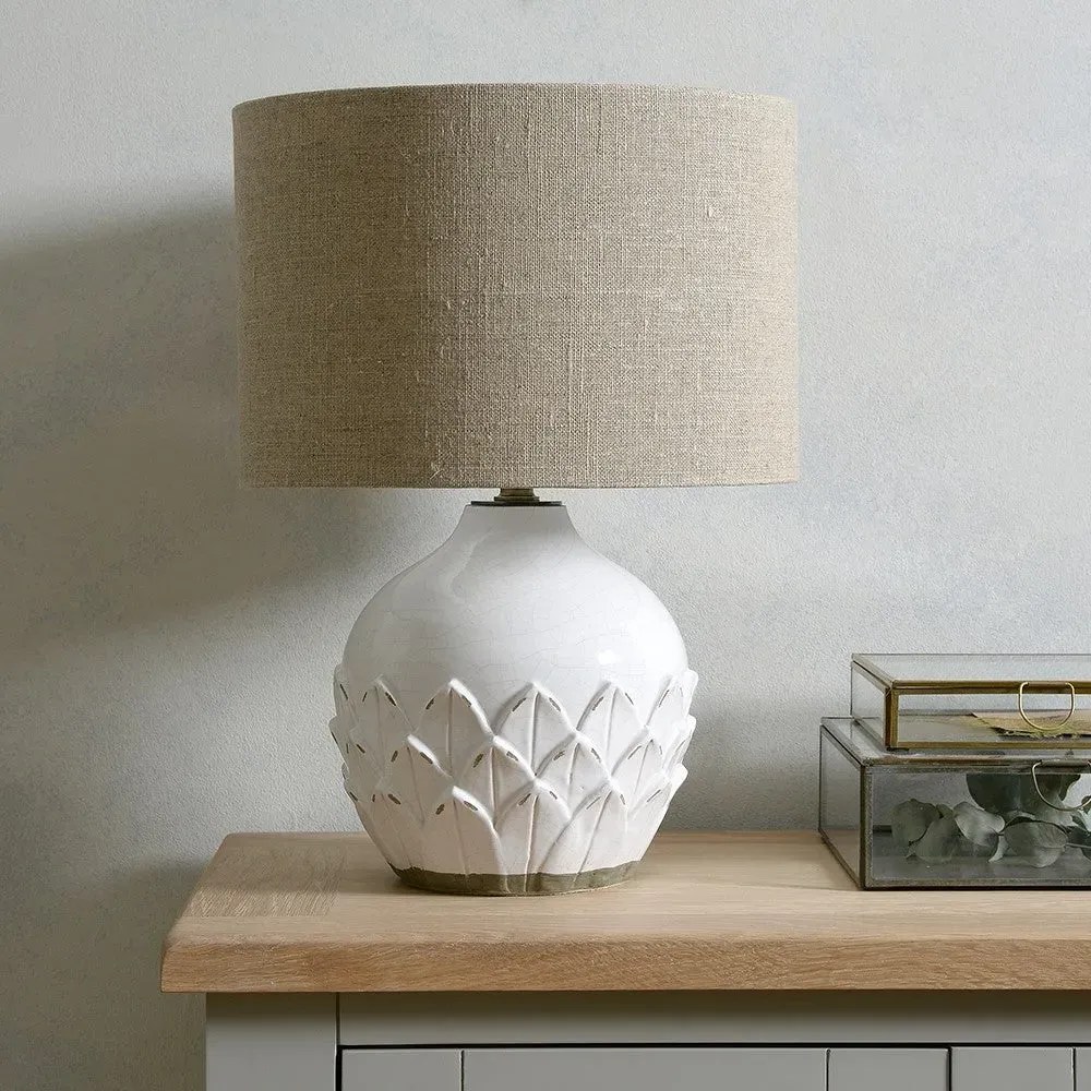 Willow Table Lamp with Leaf Detail - White