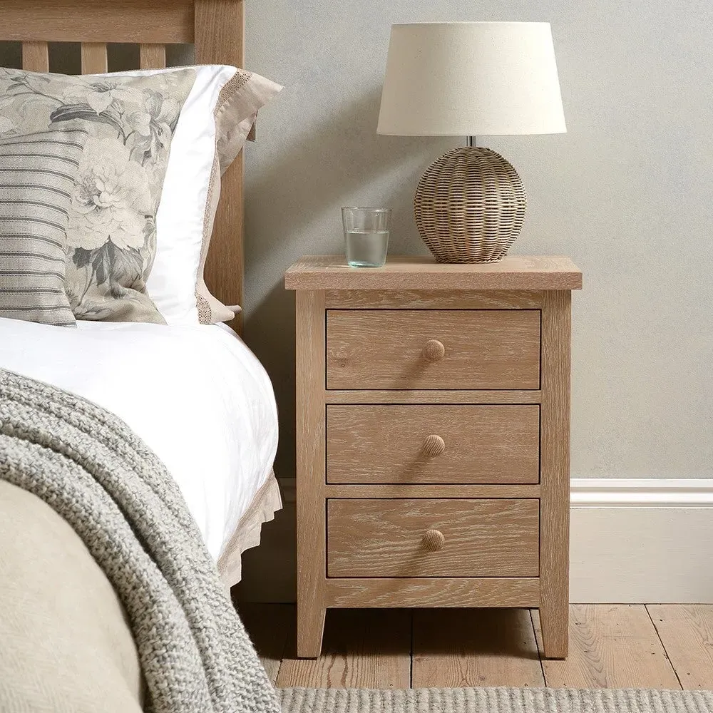 3 Drawer Bedside - Whitewash, Oak
