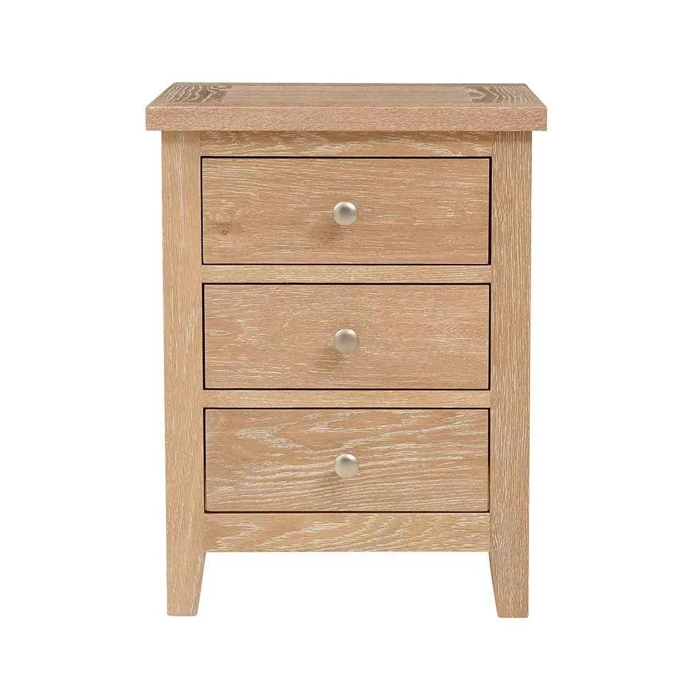 3 Drawer Bedside - Whitewash, Oak