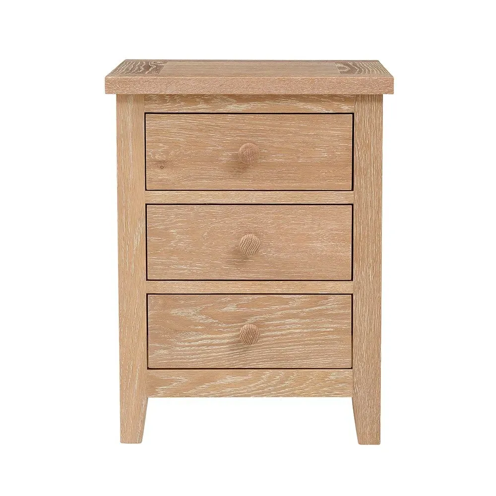 3 Drawer Bedside - Whitewash, Oak