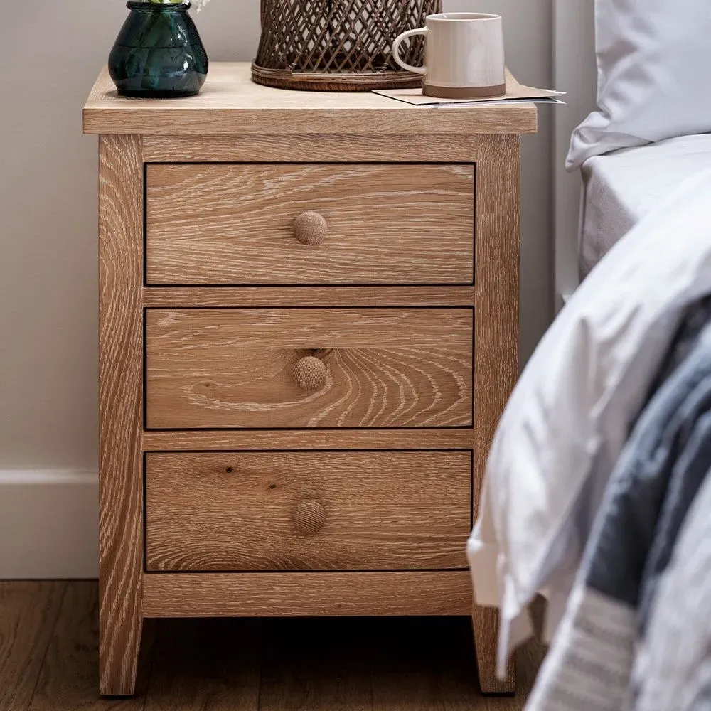 3 Drawer Bedside - Whitewash, Oak