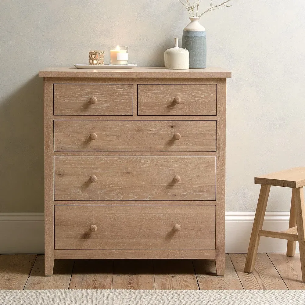 5 Drawer Chest - Whitewash, Oak