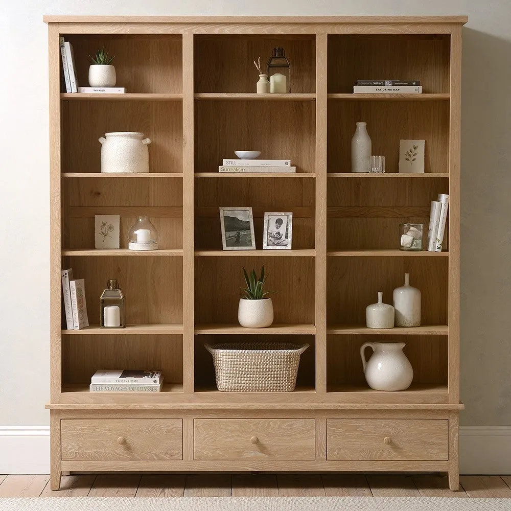 Grand Bookcase with Drawers - Whitewash, Oak image
