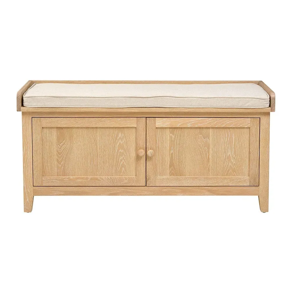 Hidden Shoe Cupboard with Bench - Whitewash, Oak