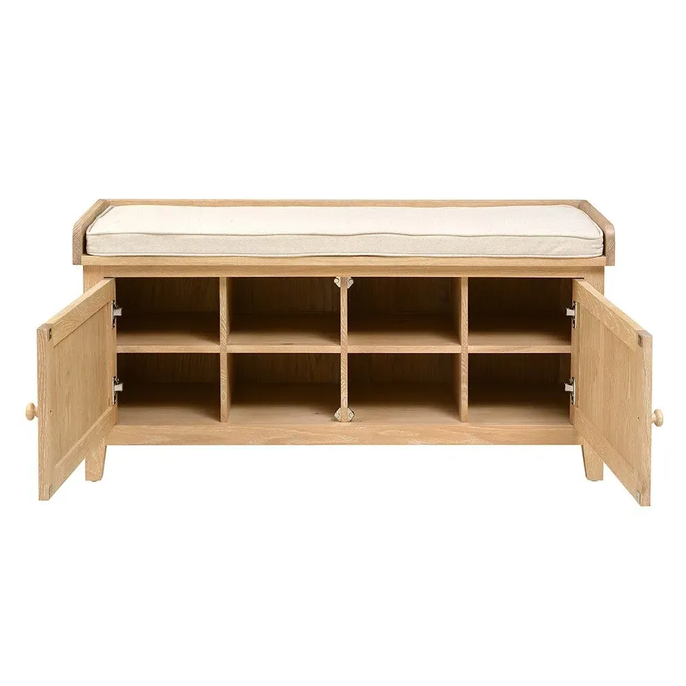 Hidden Shoe Cupboard with Bench - Whitewash, Oak