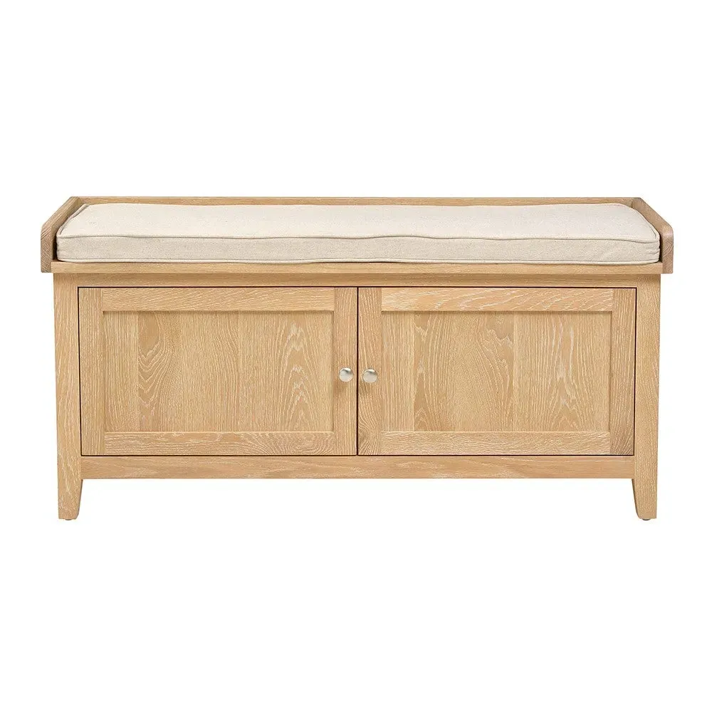 Hidden Shoe Cupboard with Bench - Whitewash, Oak