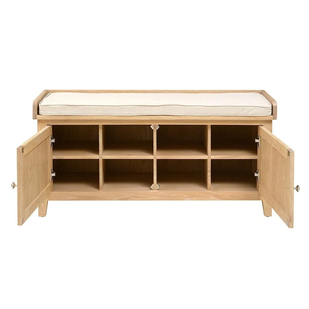 Hidden Shoe Cupboard with Bench - Whitewash, Oak