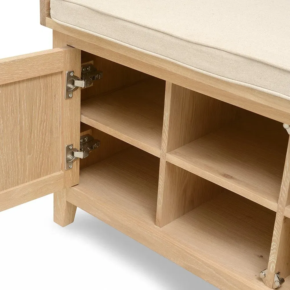 Hidden Shoe Cupboard with Bench - Whitewash, Oak