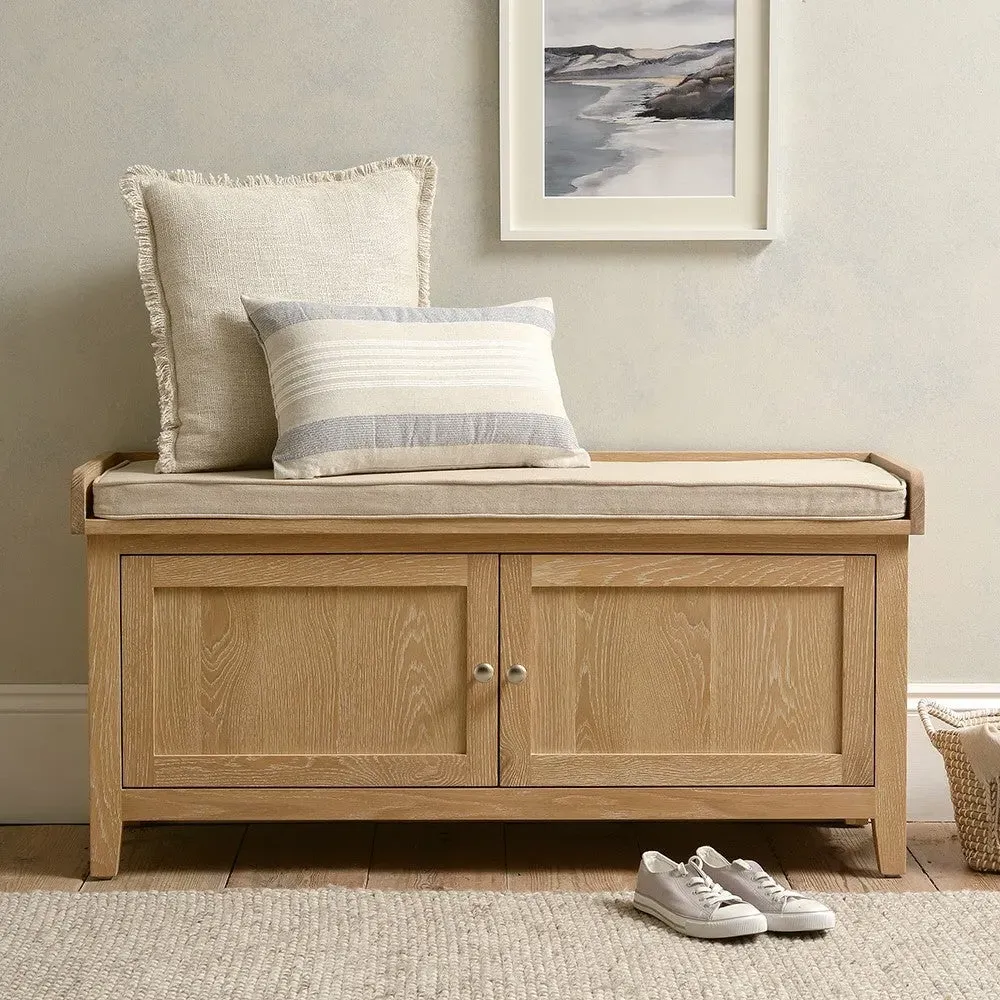 Hidden Shoe Cupboard with Bench - Whitewash, Oak