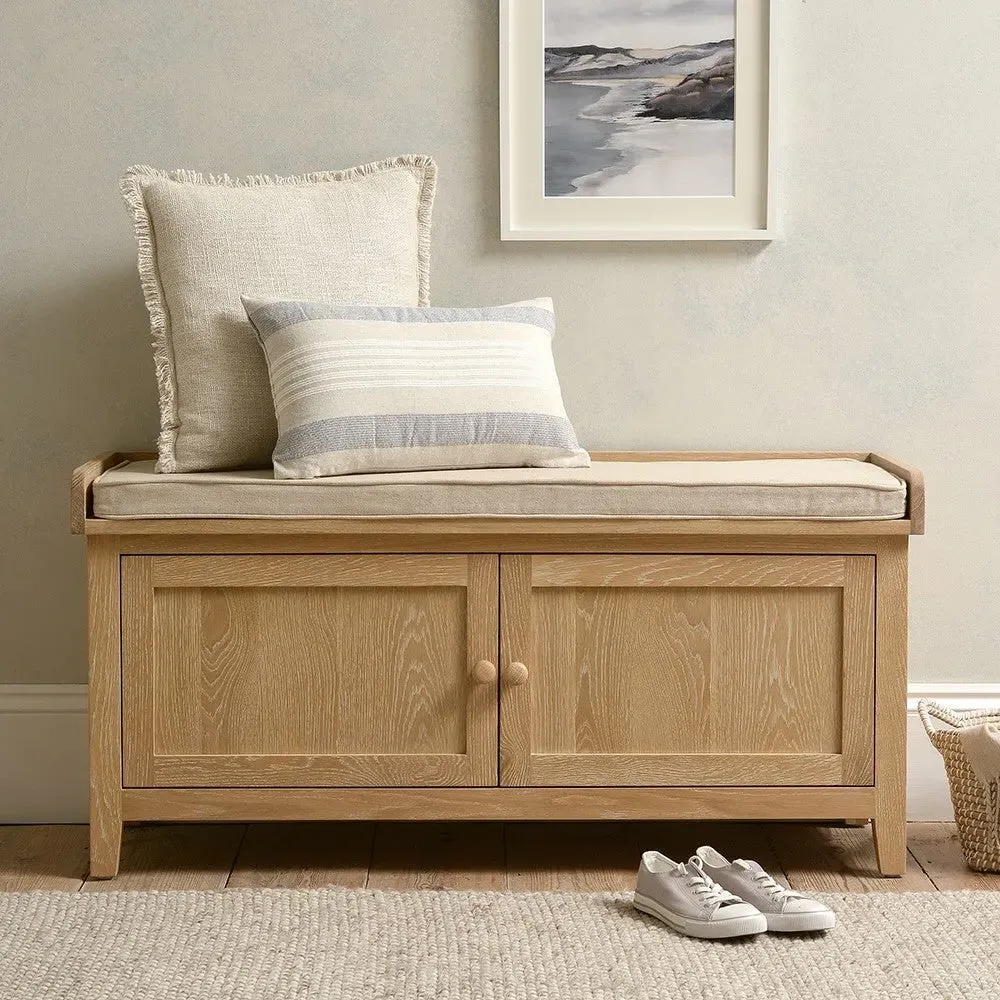Hidden Shoe Cupboard with Bench - Whitewash, Oak image