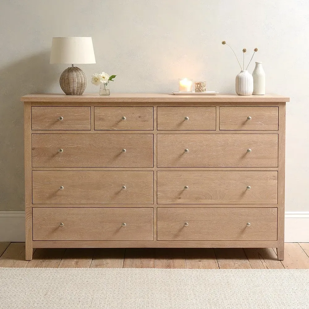 Inglesham 10 Drawer Chest - Whitewash, Oak