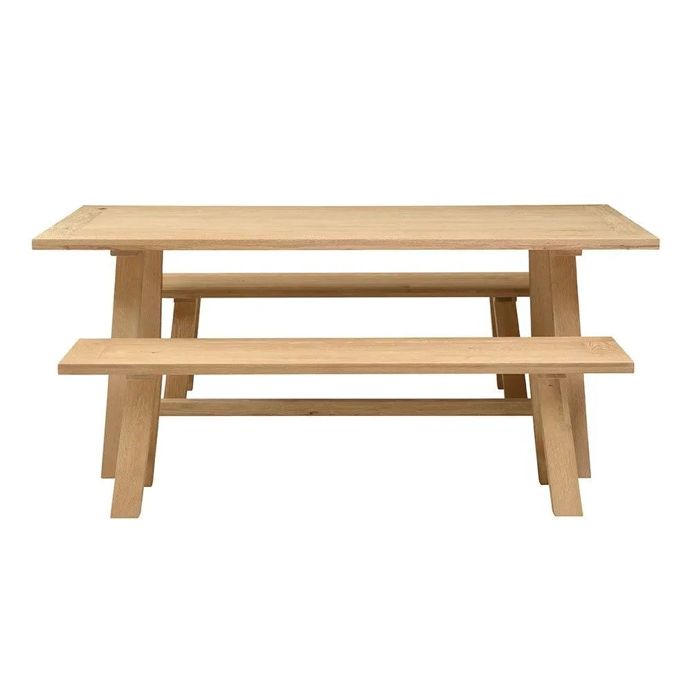 Inglesham 3-Seater Trestle Bench - Whitewash, Oak